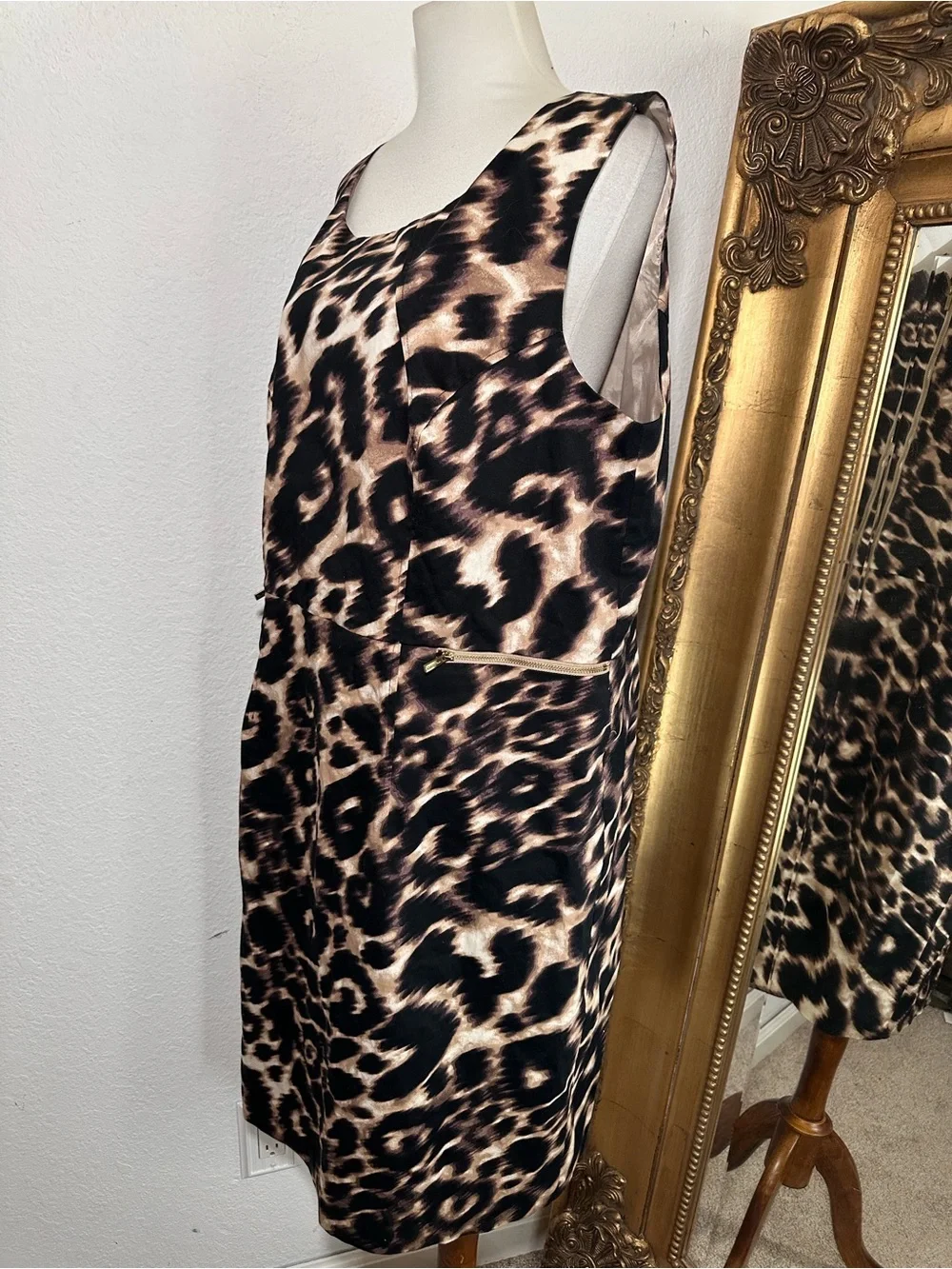 NWT Calvin Klein Sleeveless Sheath Dress in Brown/Stone Print Size 16W $139